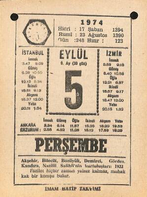 5 Eylül 1974 Takvim Yaprağı - Doğum Günü Hediyesi EFM(N)12334 - 1