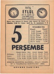 5 Eylül 1974 Takvim Yaprağı EFM(N)2627 - 2