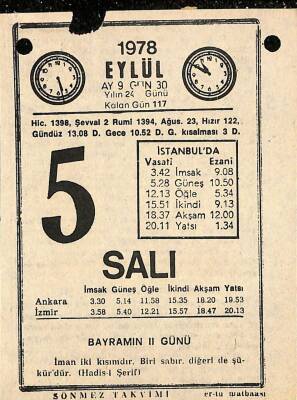 5 Eylül 1978 Takvim Yaprağı - Doğum Günü Hediyesi EFM(N)9754 - 1