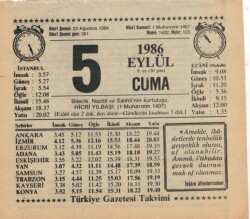 5 Eylül 1986 Takvim Yaprağı EFM(N)2630 - 3