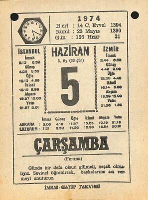 5 Haziran 1974 Takvim Yaprağı - Doğum Günü Hediyesi EFM(N)11970 - 1