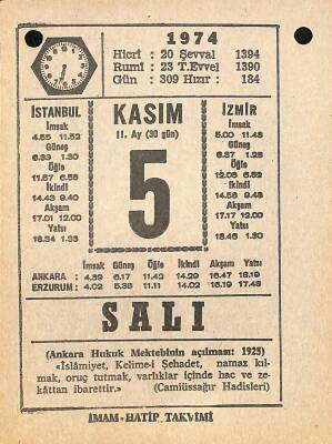 5 Kasım 1974 Takvim Yaprağı - Doğum Günü Hediyesi EFM(N)10767 - 4