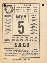 5 Kasım 1974 Takvim Yaprağı - Doğum Günü Hediyesi EFM(N)10767 - 3