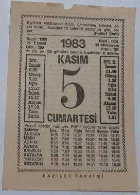 5 Kasım 1983 Takvim Yaprağı - Doğum Günü Hediyesi EFM(N)6927 - 1