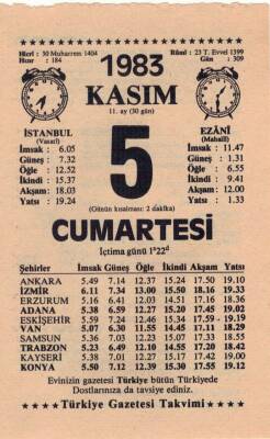 5 Kasım 1983 Takvim Yaprağı EFM(N)3949 - 3