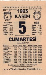 5 Kasım 1983 Takvim Yaprağı EFM(N)3949 - 2