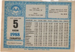 5 Kasım 1988 Takvim Yaprağı EFM(N)3435 - 3