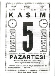 5 Kasım 2001 Takvim Yaprağı Doğum Günü Hediyesi EFM(N)3987 - 1