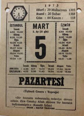 5 Mart 1973 Takvim Yaprağı - Doğum Günü Hediyesi EFM(N)8071 - 1