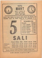 5 Mart 1974 Takvim Yaprağı EFM(N)5884 - 2