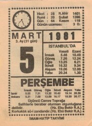 5 Mart 1981 Takvim Yaprağı EFM(N)6007 - 3