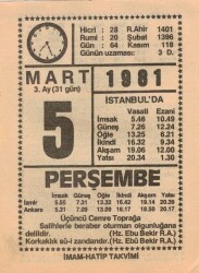 5 Mart 1981 Takvim Yaprağı EFM(N)6007 - 1