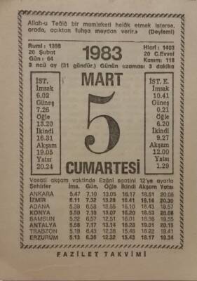 5 Mart 1983 Takvim Yaprağı - Doğum Günü Hediyesi EFM(N)7919 - 2