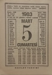 5 Mart 1983 Takvim Yaprağı - Doğum Günü Hediyesi EFM(N)7919 - 1