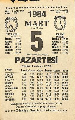 5 Mart 1984 Takvim Yaprağı - Doğum Günü Hediyesi EFM(N)11157 - 1