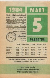 5 Mart 1984 Takvim Yaprağı EFM(N)6068 - 3