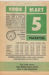 5 Mart 1984 Takvim Yaprağı EFM(N)6068 - 1