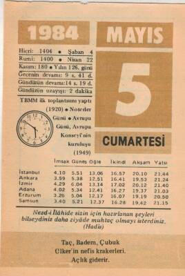 5 Mayıs 1984 Takvim Yaprağı EFM(N)6214 - 1