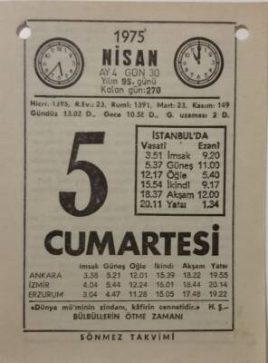 5 Nisan 1975 Takvim Yaprağı - Doğum Günü Hediyesi EFM(N)8132 - 1