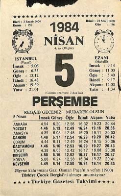 5 Nisan 1984 Takvim Yaprağı - Doğum Günü Hediyesi EFM(N)11216 - 1