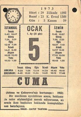 5 Ocak 1973 Takvim Yaprağı - Doğum Günü Hediyesi EFM(N)10814 - 4