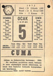 5 Ocak 1973 Takvim Yaprağı - Doğum Günü Hediyesi EFM(N)10814 - 3