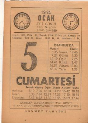 5 Ocak 1974 Takvim Yaprağı EFM(N)4868 - 1