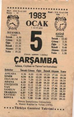 5 Ocak 1983 Takvim Yaprağı EFM(N)4558 - 1