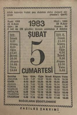 5 Şubat 1983 Takvim Yaprağı - Doğum Günü Hediyesi EFM(N)7802 - 1