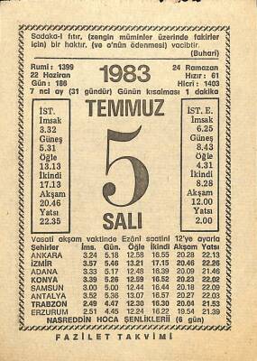 5 Temmuz 1983 Takvim Yaprağı - Doğum Günü Hediyesi EFM(N)12018 - 1