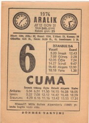 6 Aralık 1974 Takvim Yaprağı EFM(N)4288 - 1