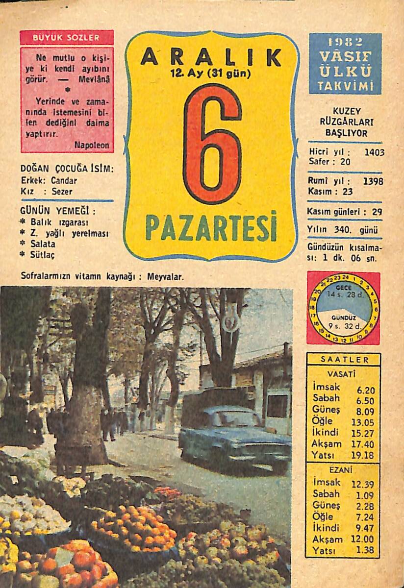 6 Aralık 1982 Takvim Yaprağı - Doğum Günü Hediyesi EFMN13618 - 1