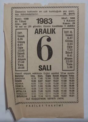 6 Aralık 1983 Takvim Yaprağı - Doğum Günü Hediyesi EFM(N)6886 - 1