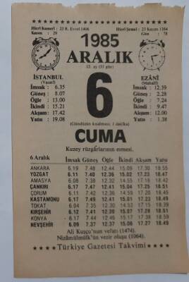 6 Aralık 1985 Takvim Yaprağı - Doğum Günü Hediyesi EFM(N)6851 - 1