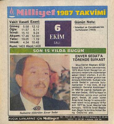 6 Ekim 1987 Resimli Takvim Yaprağı - Doğum Günü Hediyesi EFM(N)10504 - 4