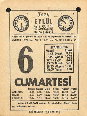 6 Eylül 1975 Takvim Yaprağı - Doğum Günü Hediyesi EFM(N)12490 - 1