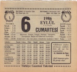 6 Eylül 1986 Takvim Yaprağı EFM(N)2641 - 2