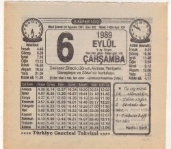 6 Eylül 1989 Takvim Yaprağı EFM(N)2643 - 3