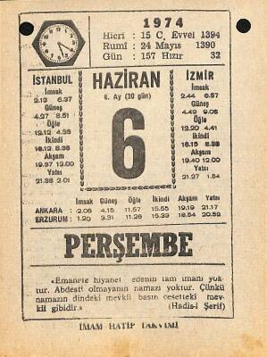 6 Haziran 1974 Takvim Yaprağı - Doğum Günü Hediyesi EFM(N)11969 - 1