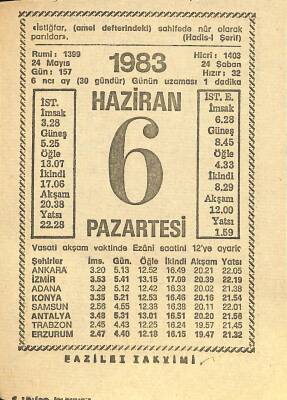 6 Haziran 1983 Takvim Yaprağı - Doğum Günü Hediyesi EFM(N)11997 - 1