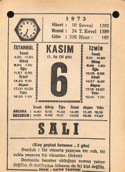 6 Kasım 1973 Takvim Yaprağı - Doğum Günü Hediyesi EFM(N)10709 - 4