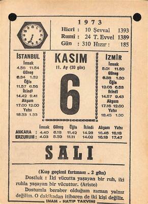 6 Kasım 1973 Takvim Yaprağı - Doğum Günü Hediyesi EFM(N)10709 - 3