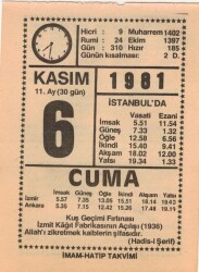 6 Kasım 1981 Takvim Yaprağı EFM(N)4258 - 3