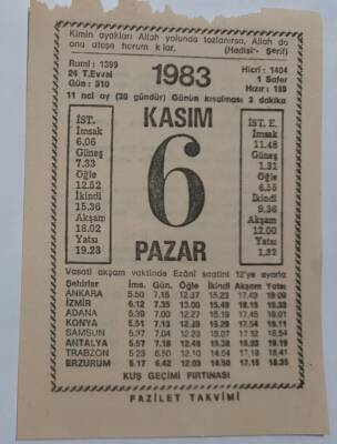 6 Kasım 1983 Takvim Yaprağı - Doğum Günü Hediyesi EFM(N)6926 - 1