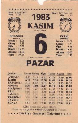 6 Kasım 1983 Takvim Yaprağı EFM(N)3950 - 3