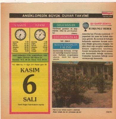 6 Kasım 1984 Takvim Yaprağı EFM(N)4042 - 2