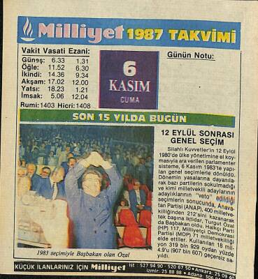 6 Kasım 1987 Takvim Yaprağı - Doğum Günü Hediyesi EFM(N)11939 - 1