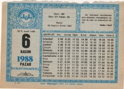 6 Kasım 1988 Takvim Yaprağı EFM(N)3436 - 3