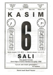 6 Kasım 2001 Takvim Yaprağı Doğum Günü Hediyesi EFM(N)3989 - 3