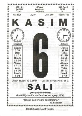 6 Kasım 2001 Takvim Yaprağı Doğum Günü Hediyesi EFM(N)3989 - 1